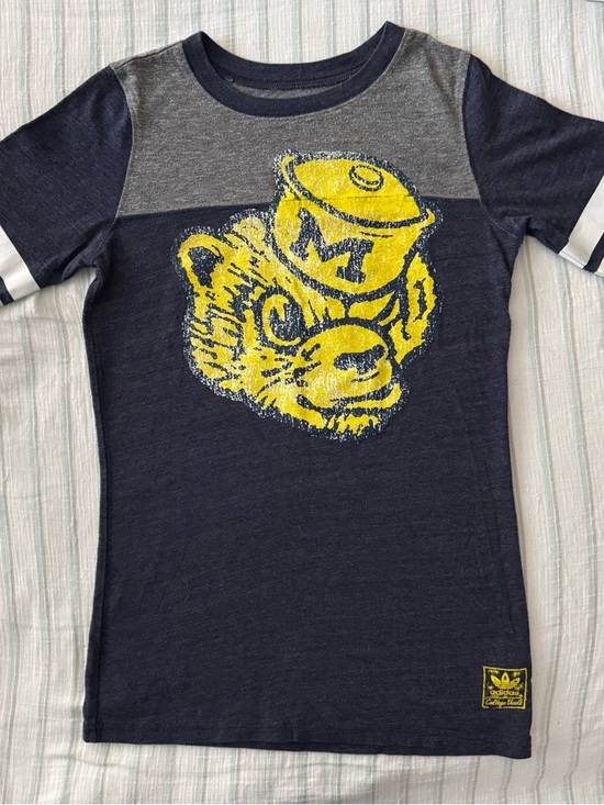adidas Tops - Adidas Women's T-shirt Small Univ of Michigan Ringer Retro Logo Navy/Gray/White